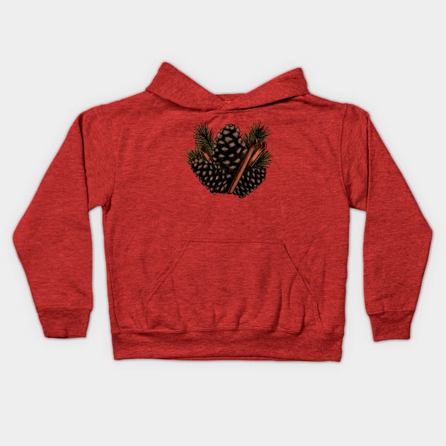 Pinecones and Cinnamon Sticks Kids Hoodie by Brieana